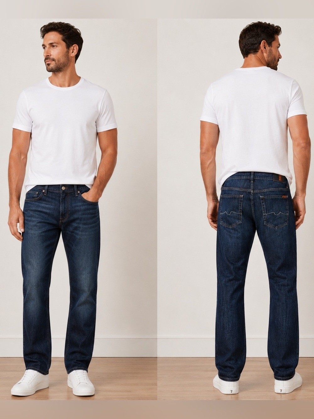 7 For All Mankind Austyn Jeans Mens 36x28 Dark Wash Straight Leg Designer Denim - Picture 3 of 13